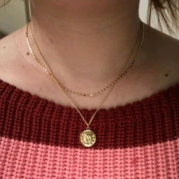 Gold tone necklace metal chain coin pendant multi layered boho 💖2/$30 - Picture 3 of 7